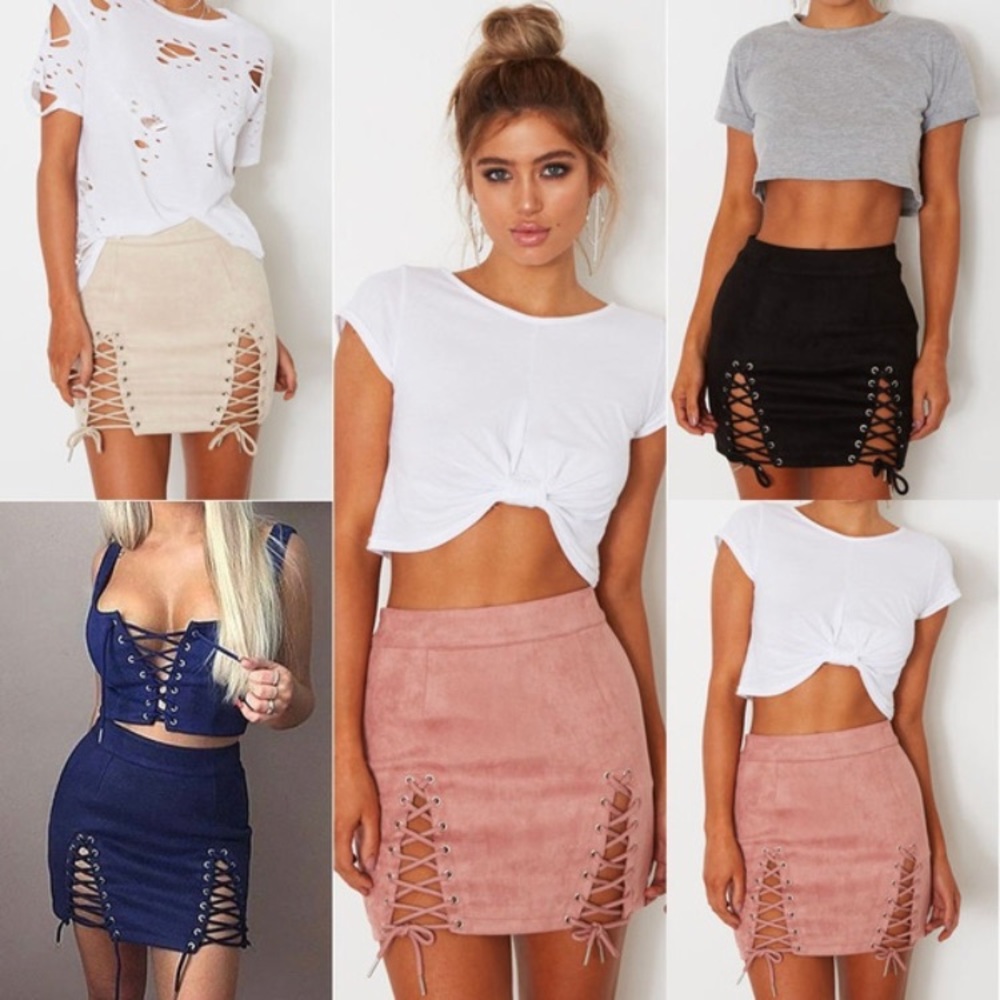 ROSE Faux Suede Lace Up Skirt